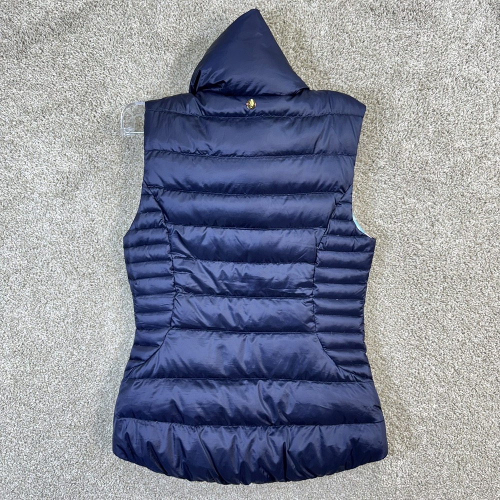Lilly Pulitzer Womens XS Navy Blue Down Puffer Vest Gold Zip Floral Lining - Picture 2 of 11